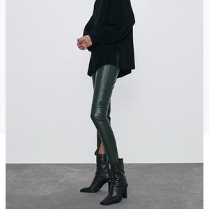 NEW- ZARA Faux Leather Leggings - Forrest Green, S
